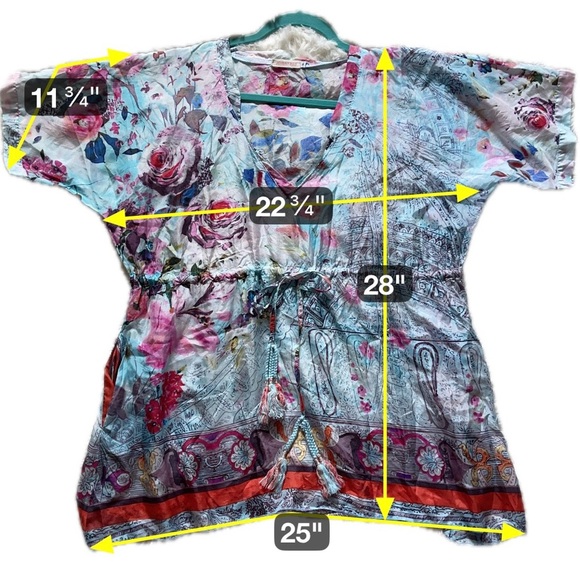 Johnny Was Oversized Flowy Tunic Watercolor Floral Silk Boho Chic Artsy Medium - Picture 5 of 8